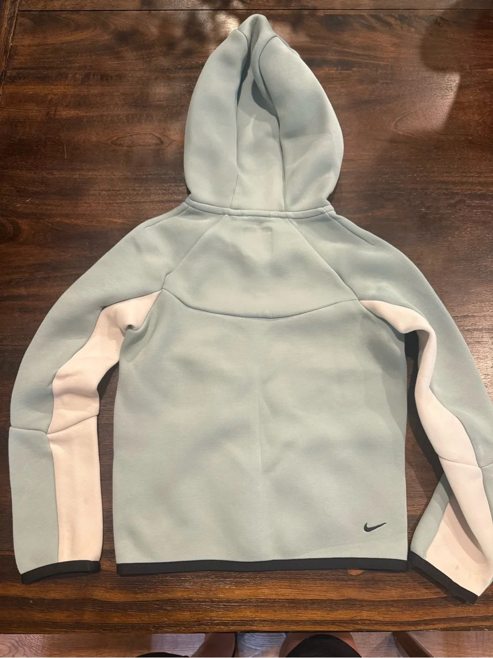 Nike Light Mint Green and White Hooded Zip Puffer Jacket